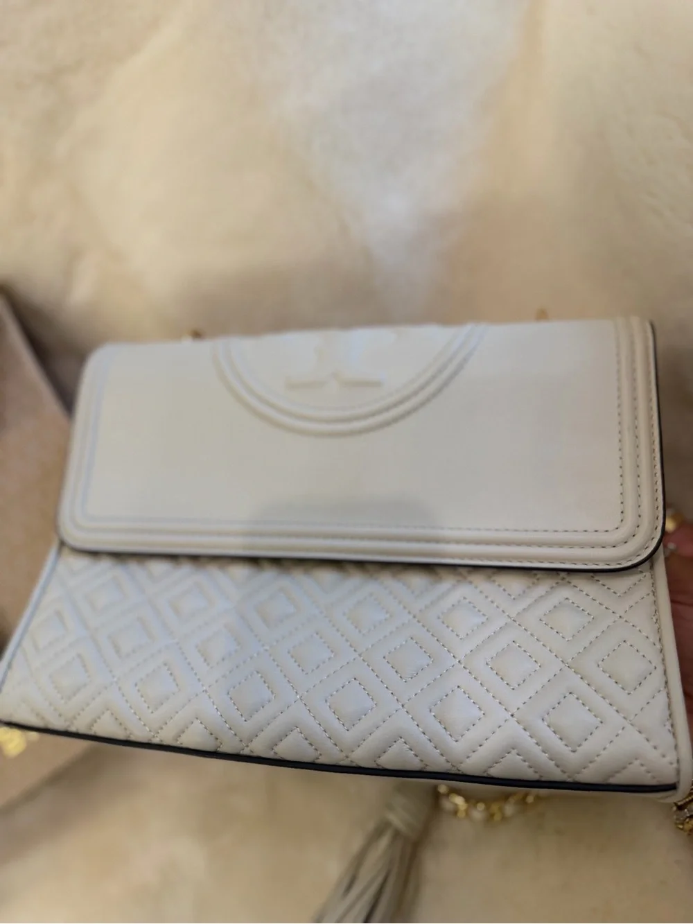 Tory Burch Fleming Luxury White leather bag Tory Burch shoulder bag crossbody